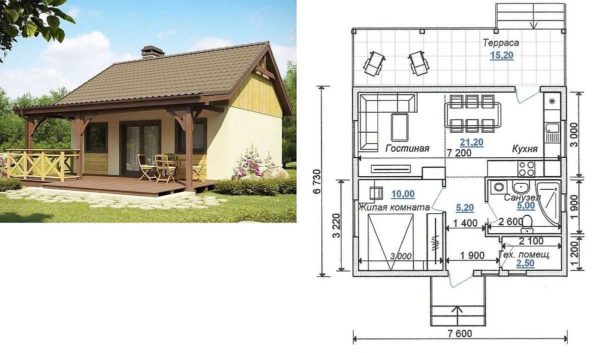 Maison de plain-pied 7 * 7,5 avec une terrasse attenante