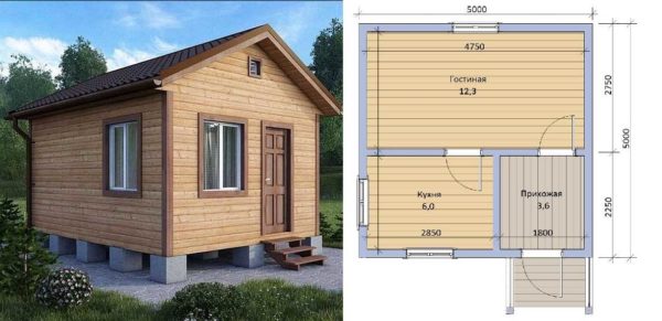 Maison de campagne de plain-pied 5 * 5 mètres: projet avec aménagement
