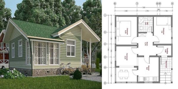 Maison de campagne avec une véranda d'hiver enterrée de 8 * 8 mètres, un projet avec un aménagement