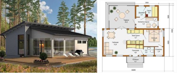 Projet de maison de campagne de style scandinave avec bain / sauna