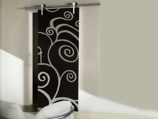 Cette porte intérieure en verre est accrocheuse. C'est pourquoi le mur est blanc et le reste des éléments intérieurs est probablement neutre. À de rares exceptions près