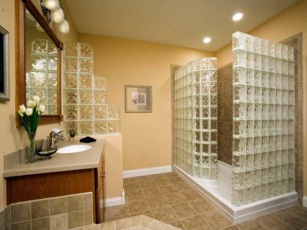 Les blocs de verre dans la salle de bain sont très populaires