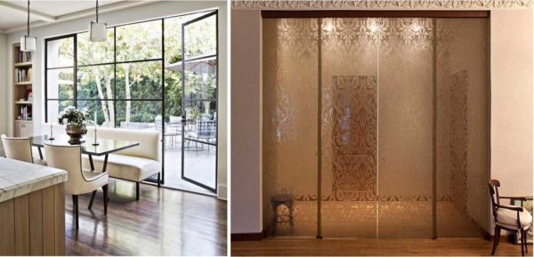 Portes battantes ou battantes dans les cloisons en verre