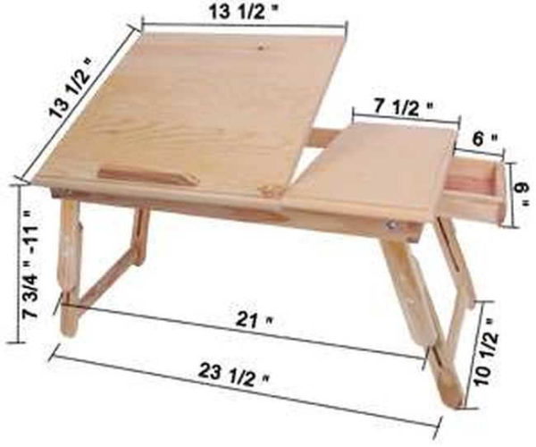 Table de lit pour servir le petit déjeuner au lit avec tiroir (dimensions en pouces)