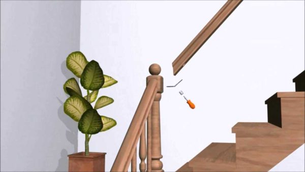Le principe de la connexion du poteau d'escalier et du garde-corps en angle