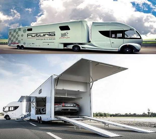 C'est aussi un mobil-home dans une roulotte ... Futuria avec piscine, garage pour voiture de sport, salon et chambre