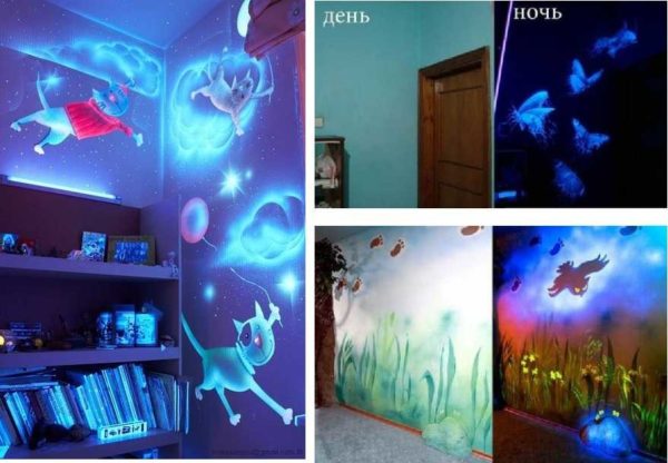 Si vous savez dessiner, vous pouvez transformer la crèche en un endroit fabuleux le soir. Il y a juste des peintures fluorescentes spéciales