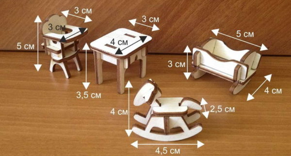 Dimensions approximatives des meubles pour enfants poupées