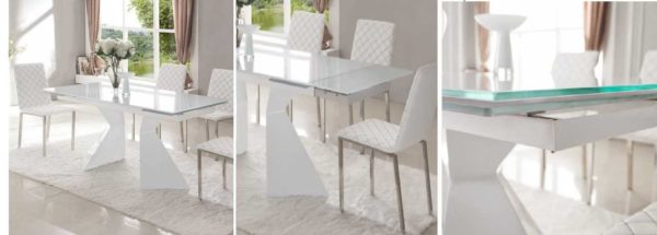 Table coulissante en verre pour petite cuisine