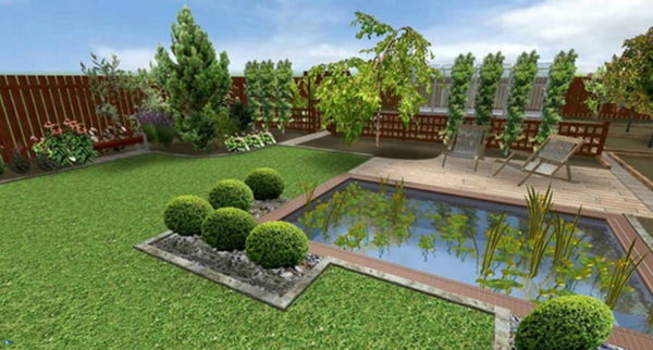 Disposition cour avec piscine