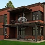Dans ce projet de maison en brique dans le style du minimalisme, le toit a des surplombs