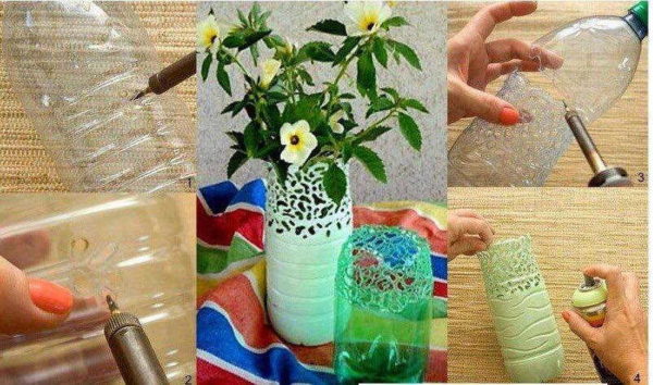 Beau vase d'une bouteille en plastique