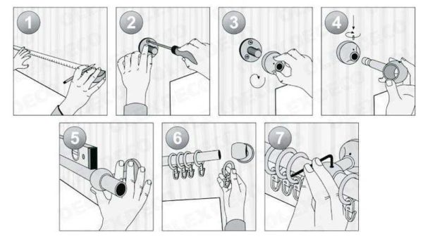 Comment installer une tringle à rideau en plastique sur le mur: ordre d'installation en images
