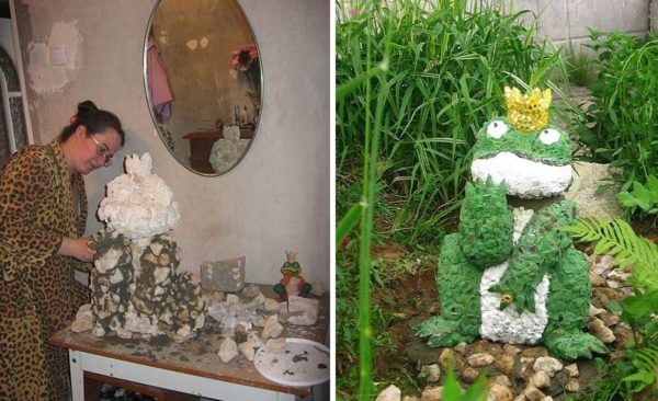 Comment faire des figurines de jardin: une grenouille en béton et en pierres