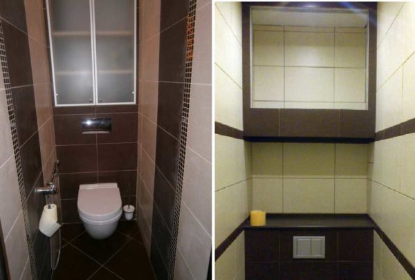 Le verre dépoli et un miroir sont également des options possibles pour les façades d'un placard dans une toilette