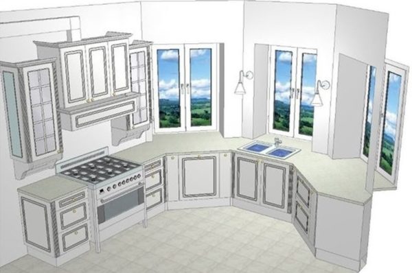 Aménagement de la cuisine avec évier dans la baie vitrée