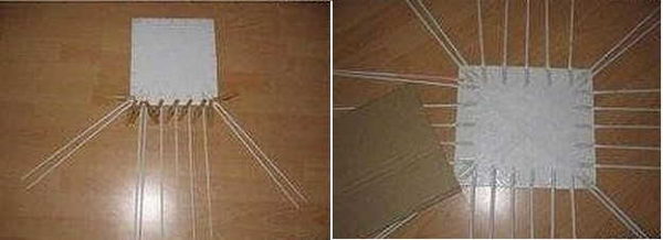 Le fond est en carton pour le tissage à partir de tubes de journaux