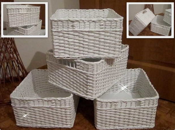 Série de paniers tubulaires en papier identiques - fonctionnels et beaux