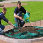 Je ne savais pas comment planter des fleurs sur un parterre de fleurs pour obtenir un motif - en utilisant du ruban plastique comme limiteur