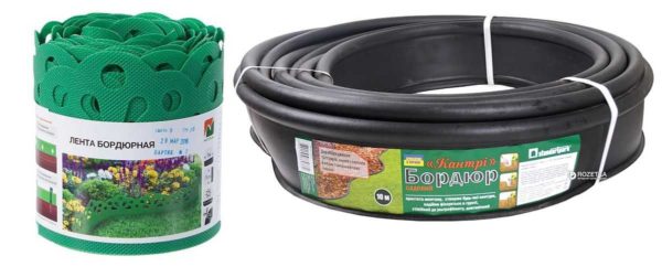 La bande de bordure de jardin semble généralement plus simple. Ce sont des options plus chères - un ruban de bordure ajouré et un côté jardin