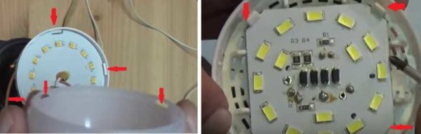 La plupart des pièces de la lampe LED sont maintenues par des boutons-pression