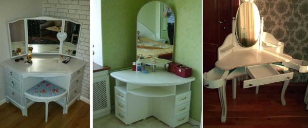 Tables cosmétiques d'angle avec miroir