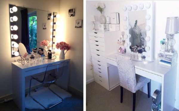 L'éclairage du miroir de la coiffeuse se fait sur les côtés ou le long du périmètre