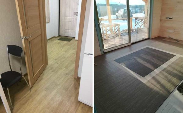 Le revêtement est fin, vous ne pouvez pas trop soulever les portes. De plus, la possibilité de poser un seul tapis - sans joints ni appuis est également très agréable