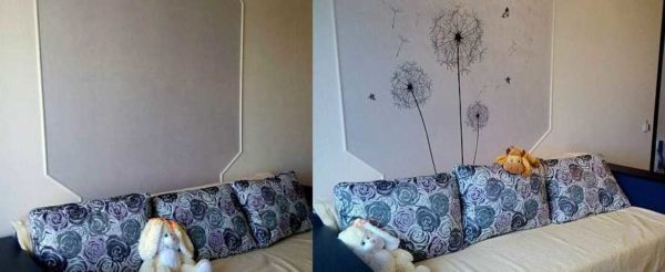 Même les autocollants les plus simples - comme les pissenlits - rendent l'intérieur plus expressif