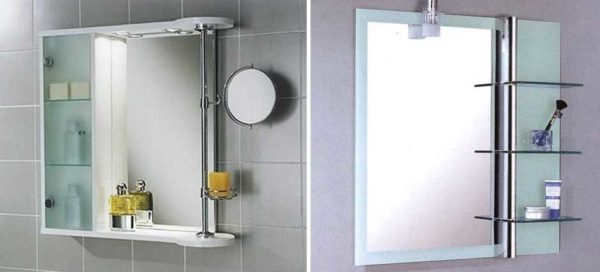 Étagères de salle de bain avec miroir: avec et sans base