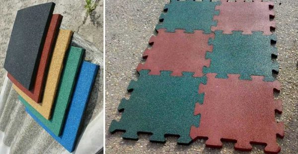 Tuiles en caoutchouc miettes pour aires de jeux