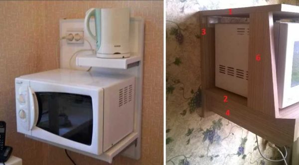 Une option intéressante: une étagère pour un micro-ondes et une bouilloire électrique avec prises