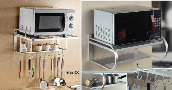 Options d'étagères murales métalliques pour l'installation d'un micro-ondes
