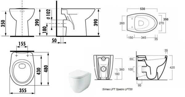 Dimensions des toilettes au sol sans réservoir