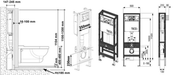Profondeur d'installation pour une cuvette de toilettes - pas plus de 250 mm