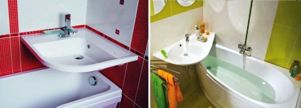 Lavabo d'angle au-dessus de la baignoire