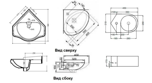 Tailles des lavabos d'angle